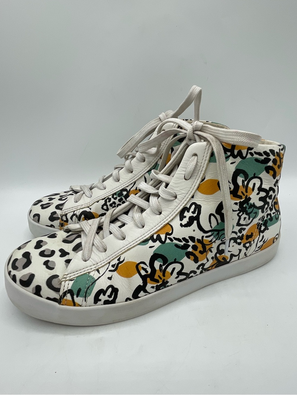 OTBT Hologram Floral & Leopard Print Leather High-Top Sneakers - White Base